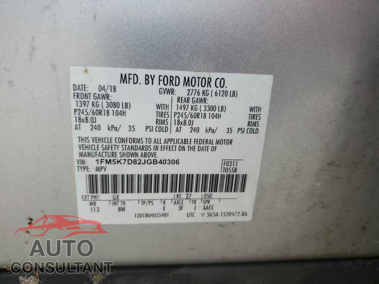 FORD EXPLORER 2018 - 1FM5K7D82JGB40306