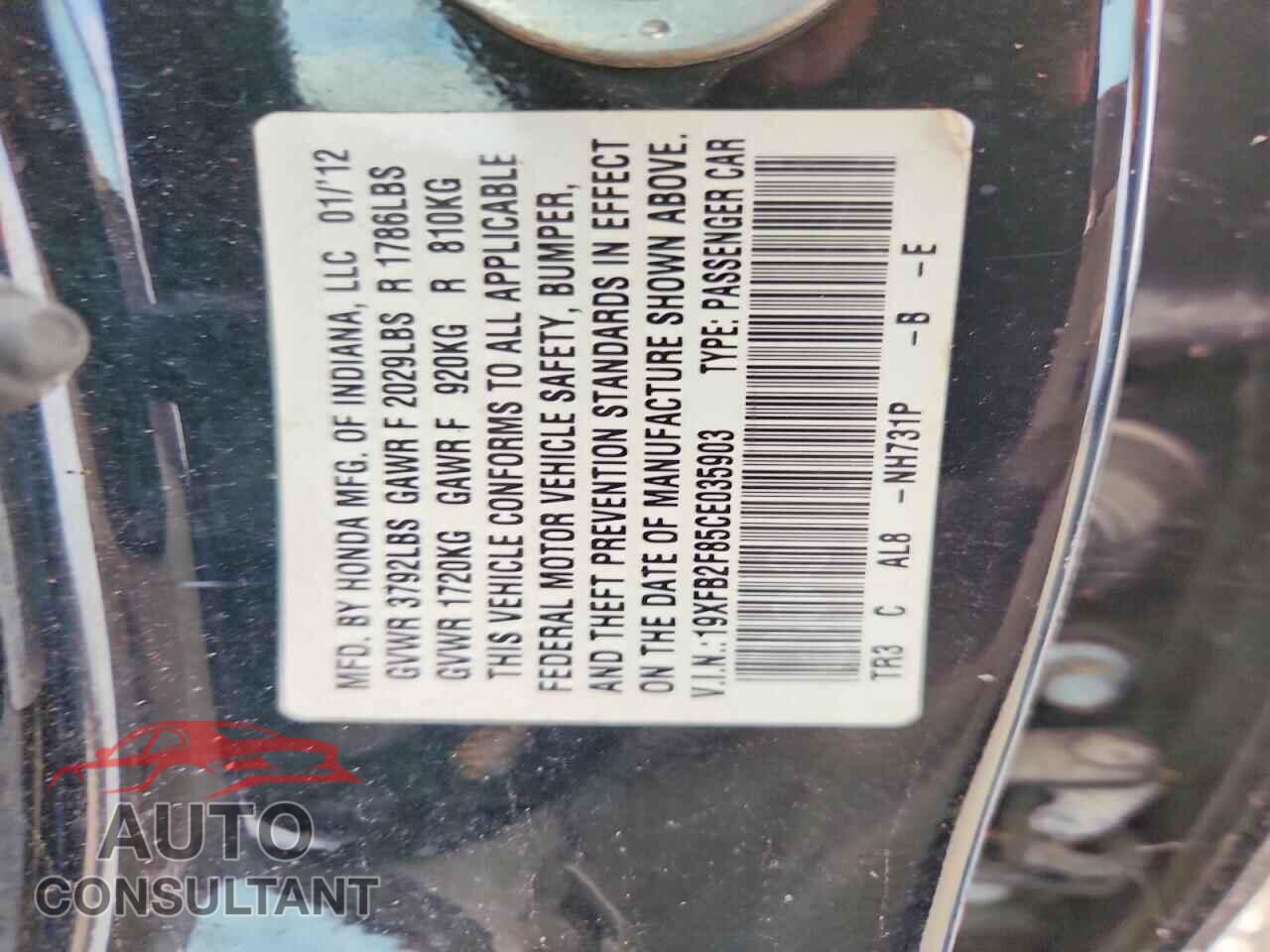 HONDA CIVIC 2012 - 19XFB2F85CE035903