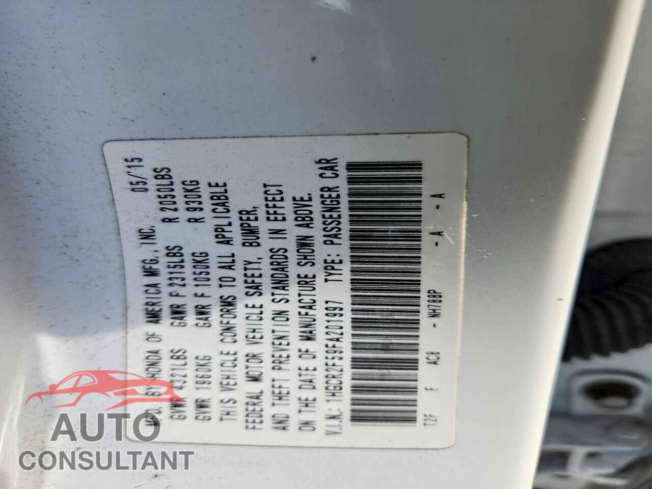 HONDA ACCORD 2015 - 1HGCR2F59FA201997
