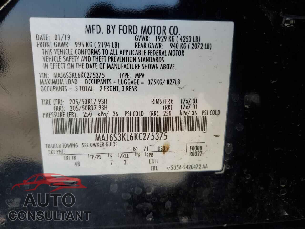 FORD ECOSPORT 2019 - MAJ6S3KL6KC275375
