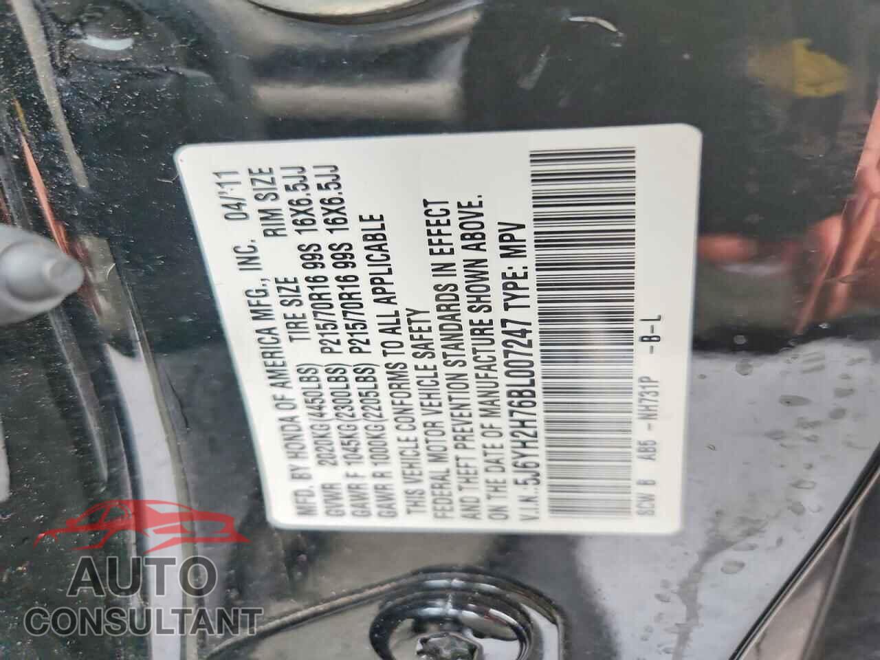 HONDA ELEMENT 2011 - 5J6YH2H76BL007247