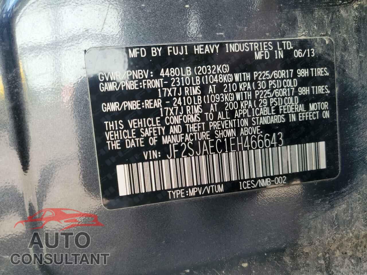 SUBARU FORESTER 2014 - JF2SJAEC1EH466643