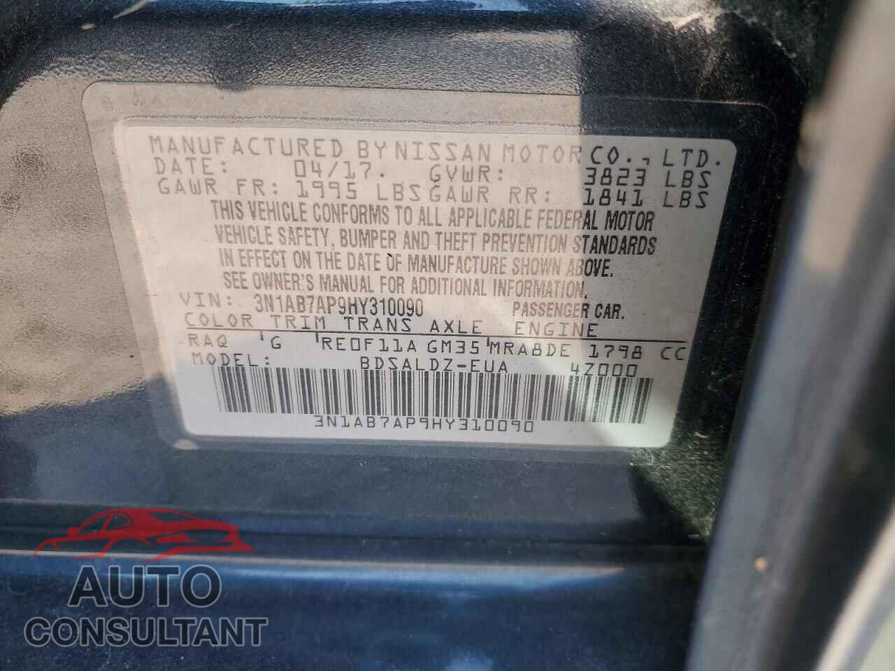 NISSAN SENTRA 2017 - 3N1AB7AP9HY310090