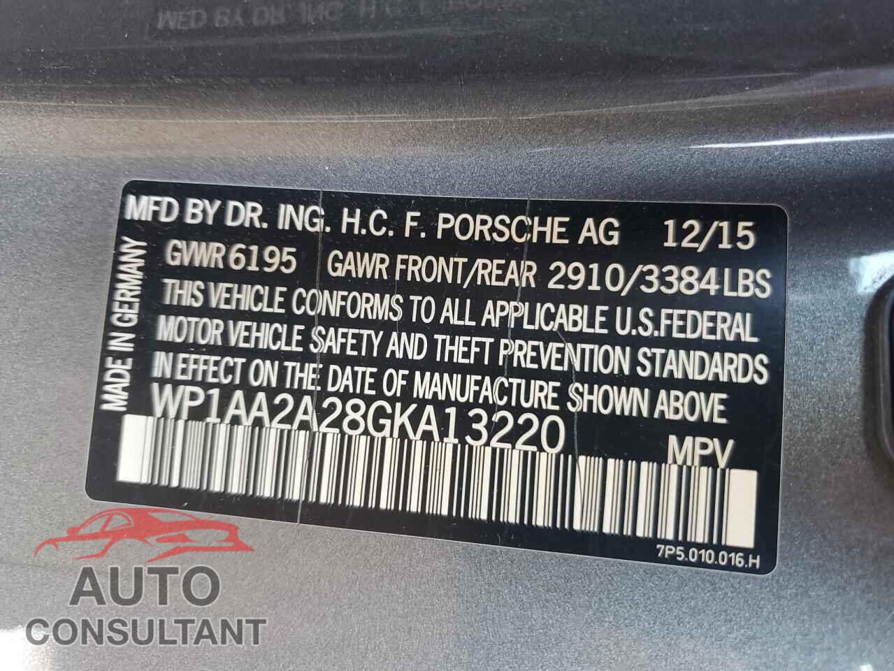 PORSCHE CAYENNE 2016 - WP1AA2A28GKA13220