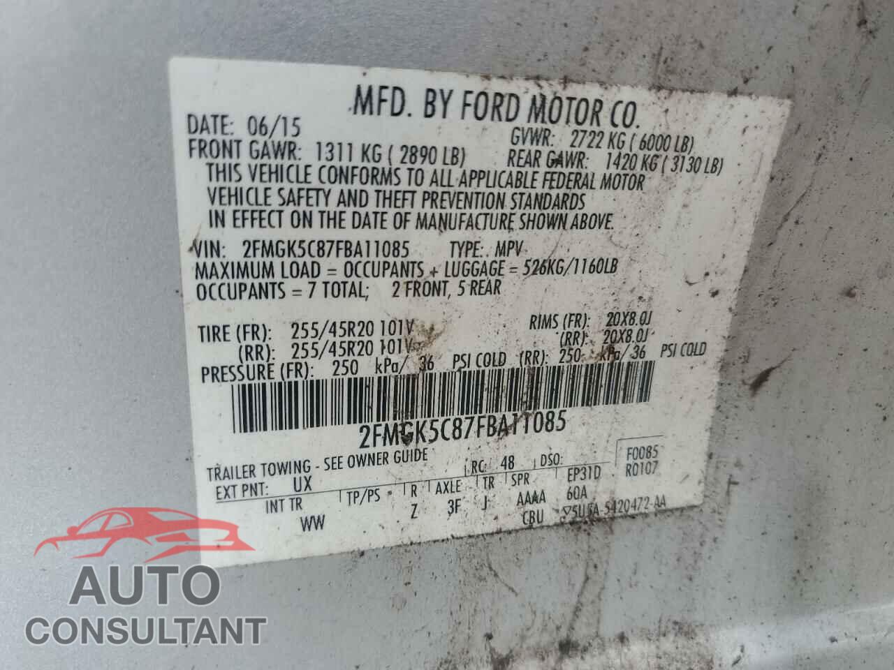FORD FLEX 2015 - 2FMGK5C87FBA11085