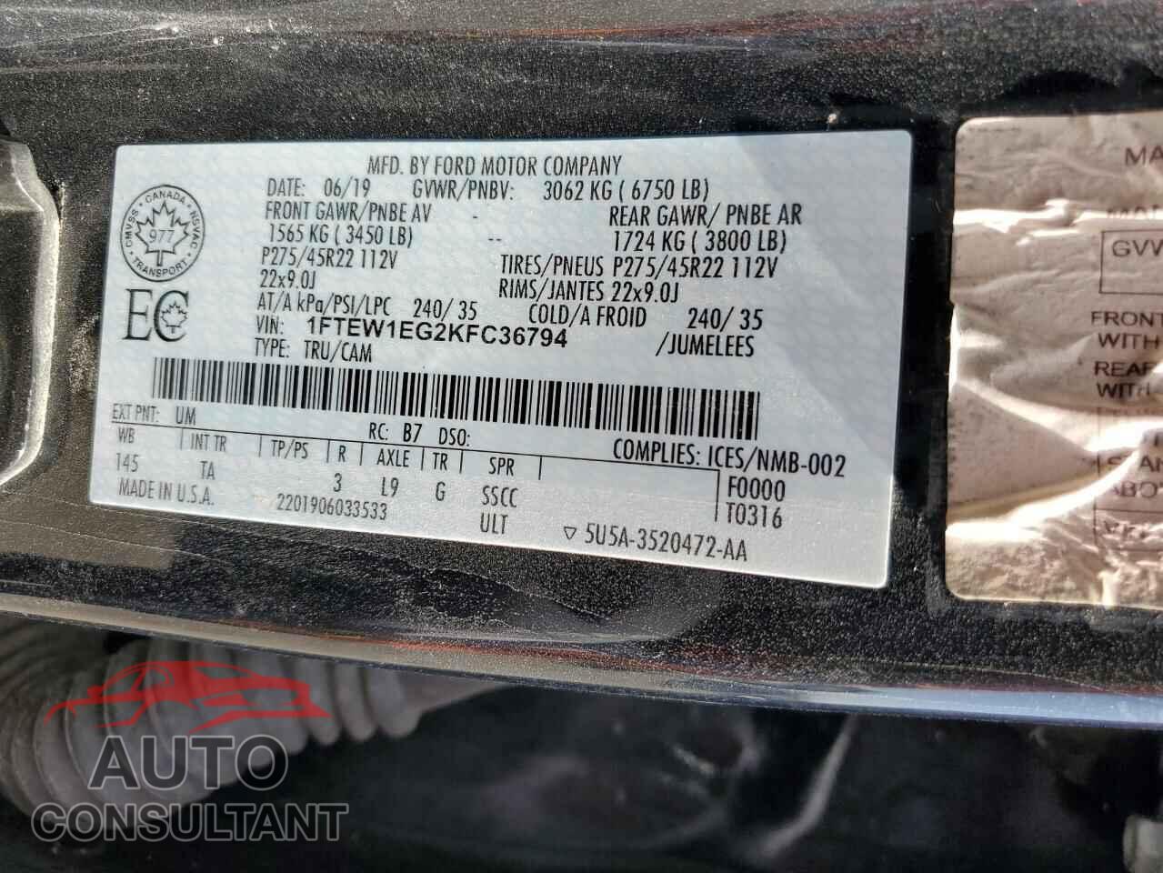 FORD F-150 2019 - 1FTEW1EG2KFC36794