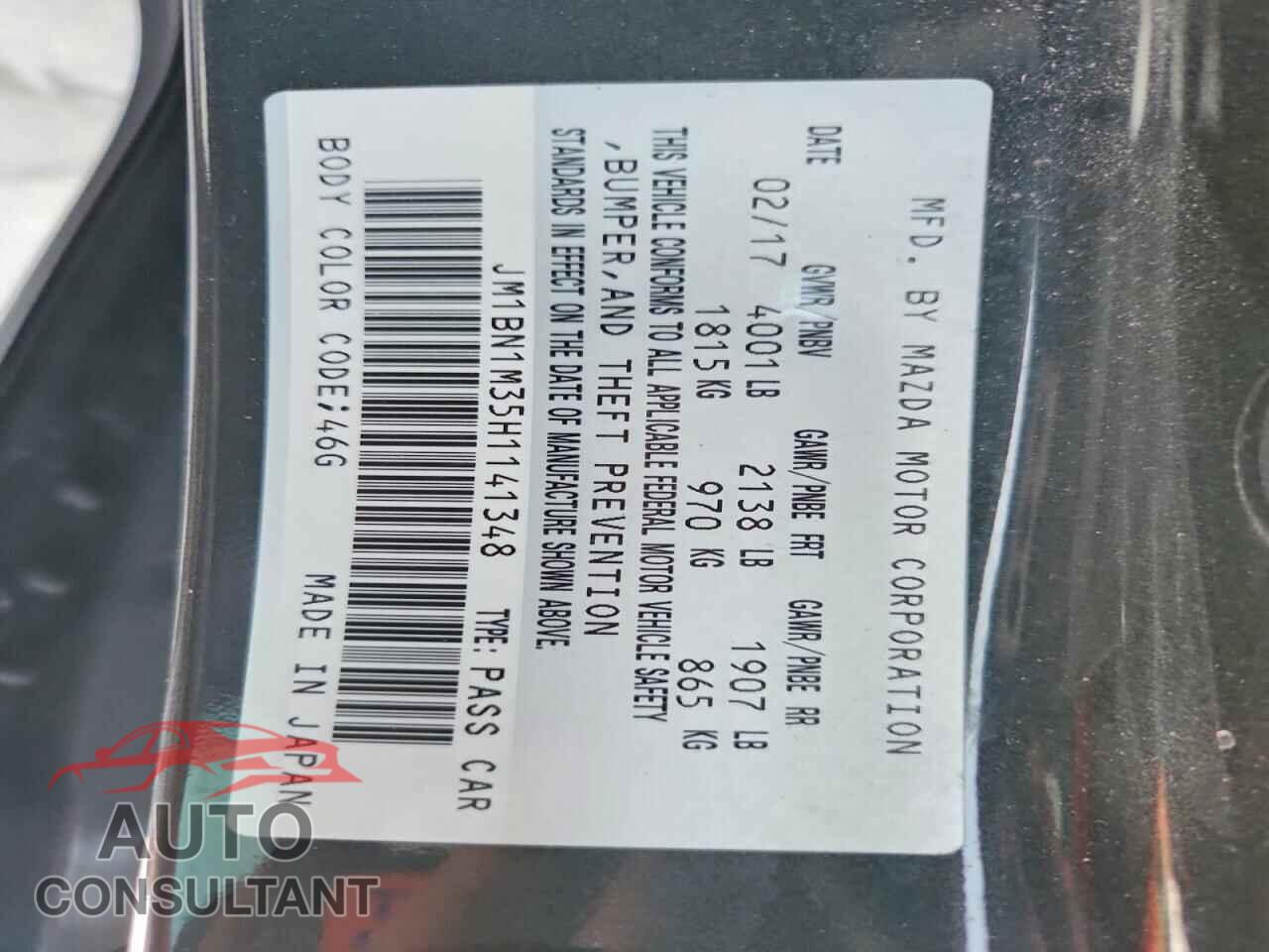MAZDA 3 2017 - JM1BN1M35H1141348