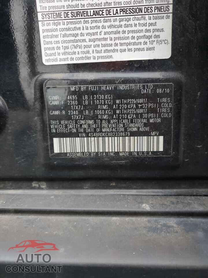 SUBARU OUTBACK 2011 - 4S4BRDKC8B2338679