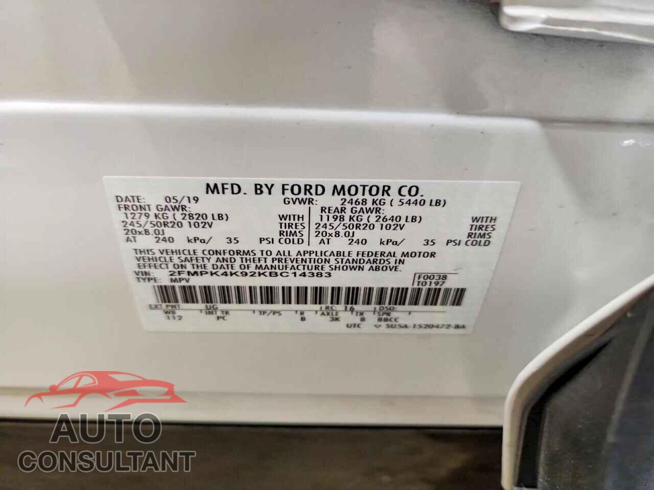 FORD EDGE 2019 - 2FMPK4K92KBC14383