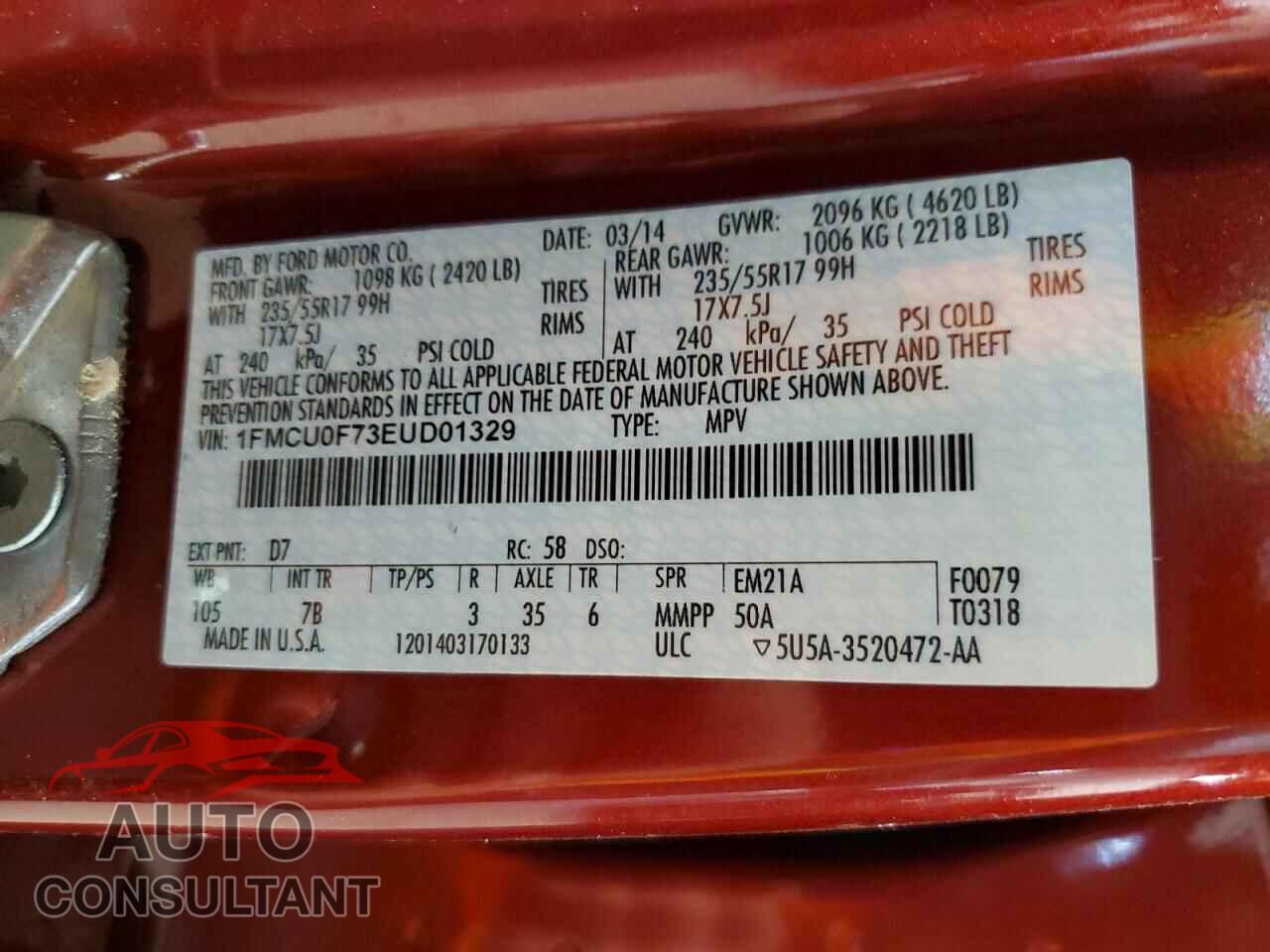 FORD ESCAPE 2014 - 1FMCU0F73EUD01329