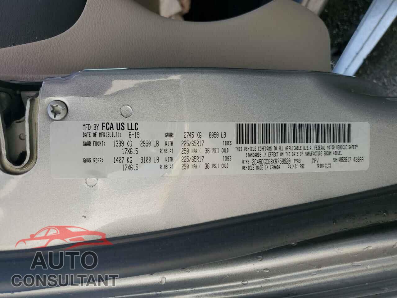 DODGE CARAVAN 2019 - 2C4RDGCG8KR758920