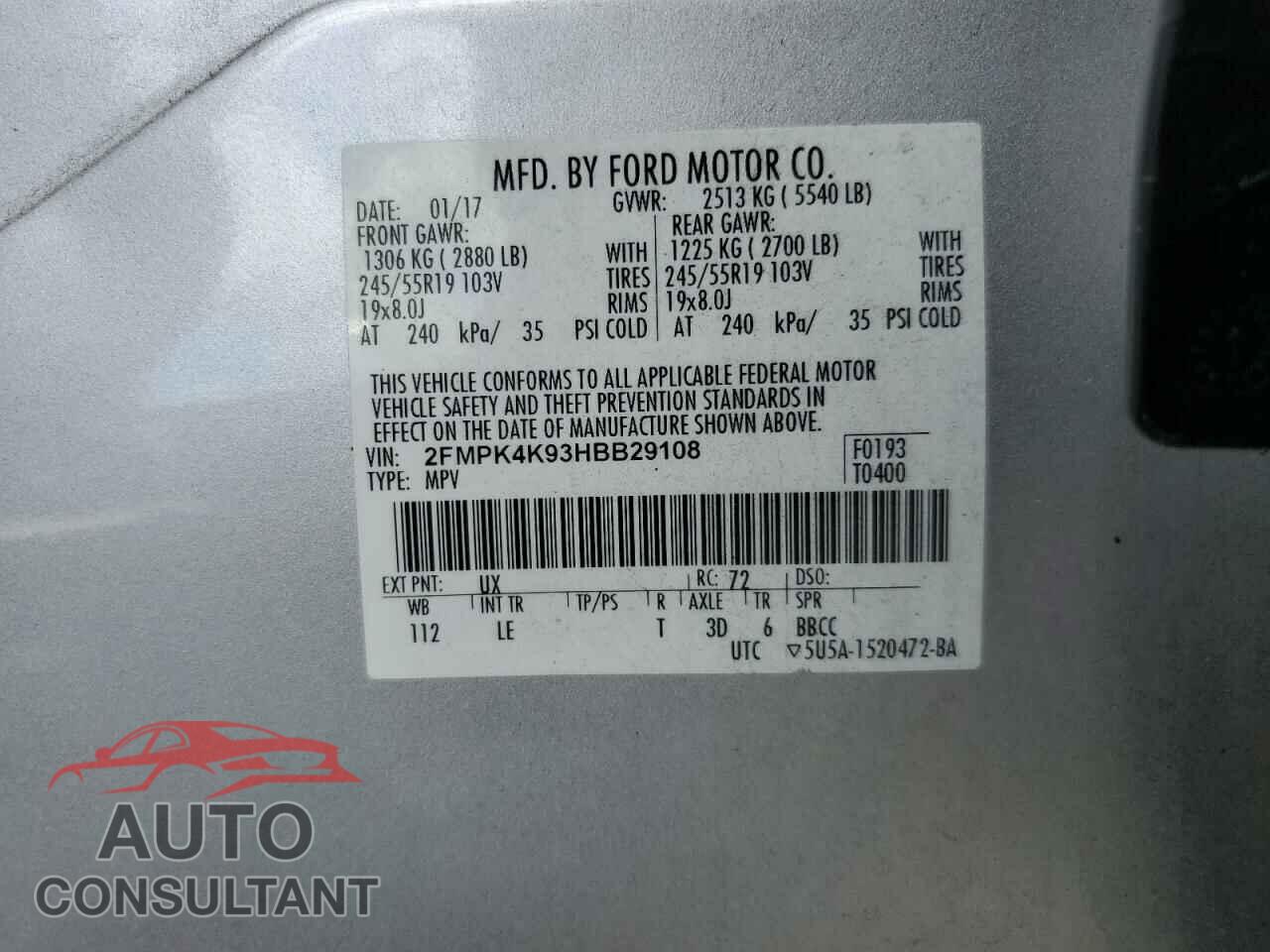 FORD EDGE 2017 - 2FMPK4K93HBB29108