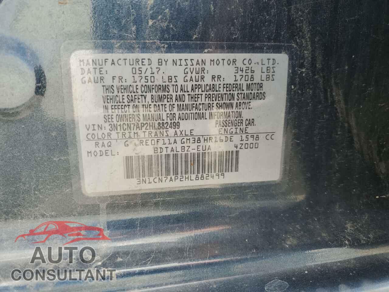 NISSAN VERSA 2017 - 3N1CN7AP2HL882499