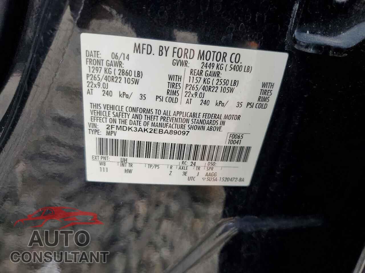 FORD EDGE 2014 - 2FMDK3AK2EBA89097