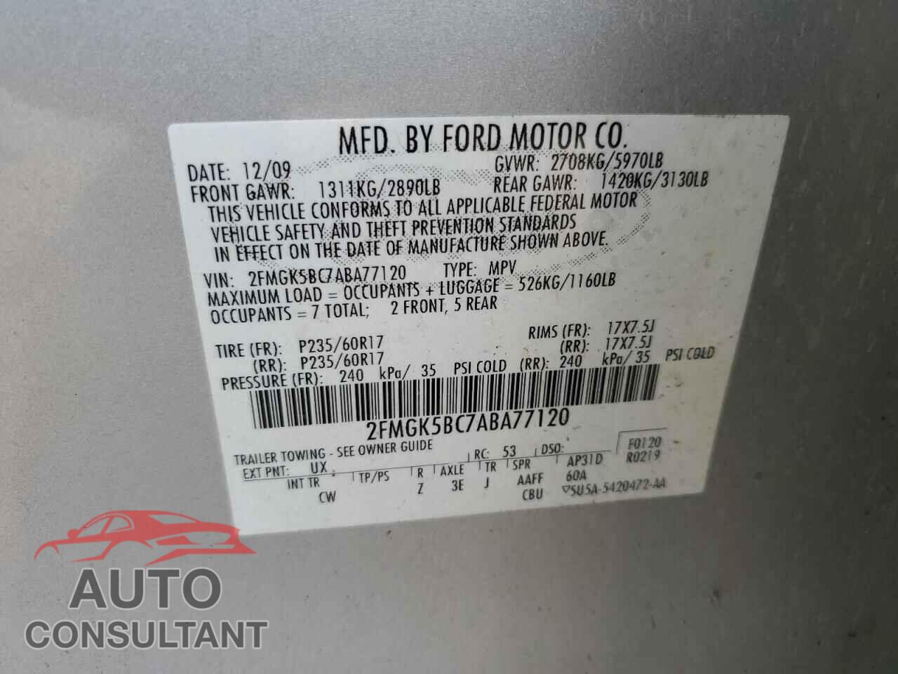 FORD FLEX 2010 - 2FMGK5BC7ABA77120