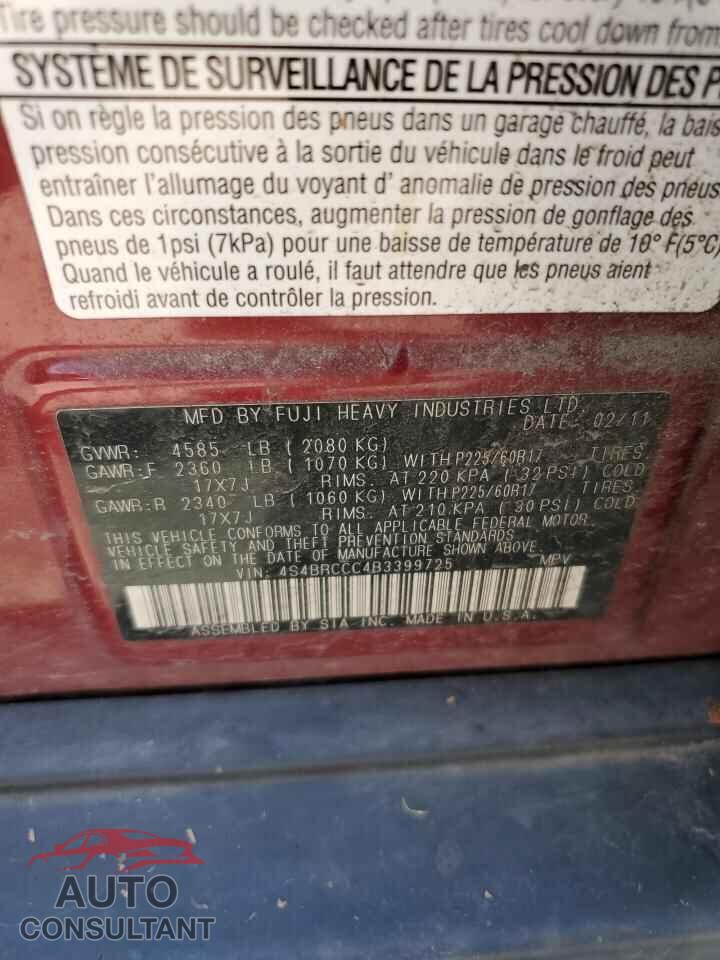 SUBARU OUTBACK 2011 - 4S4BRCCC4B3399725