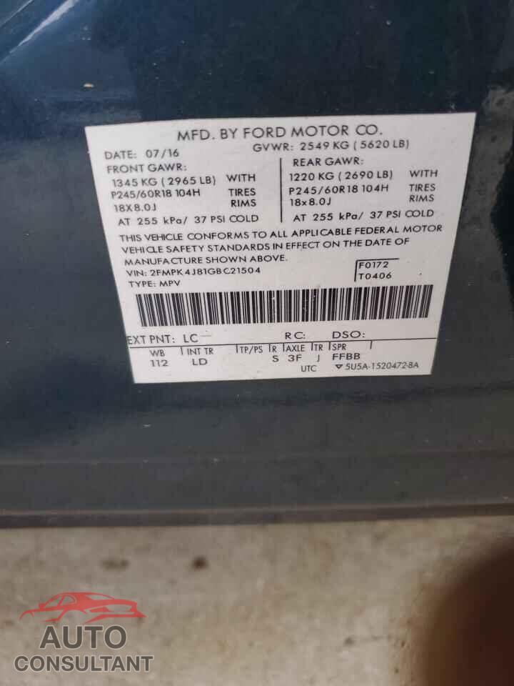 FORD EDGE 2016 - 2FMPK4J81GBC21504