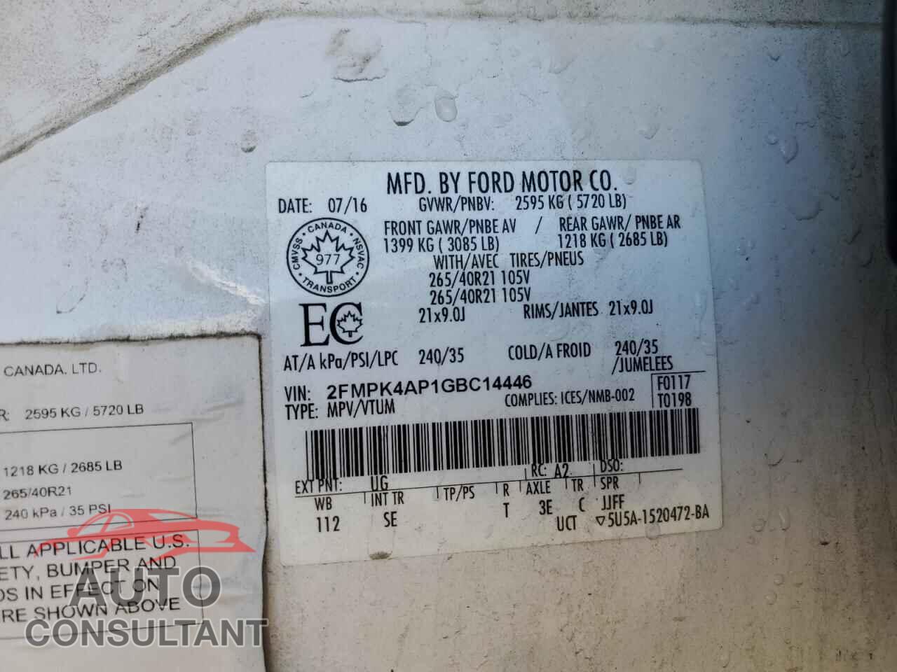 FORD EDGE 2016 - 2FMPK4AP1GBC14446