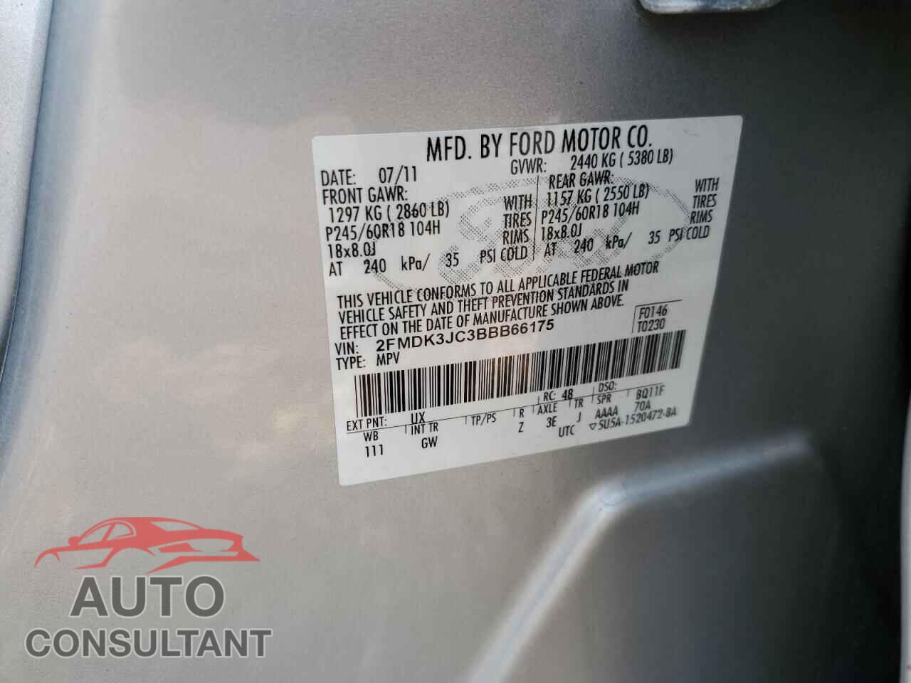 FORD EDGE 2011 - 2FMDK3JC3BBB66175