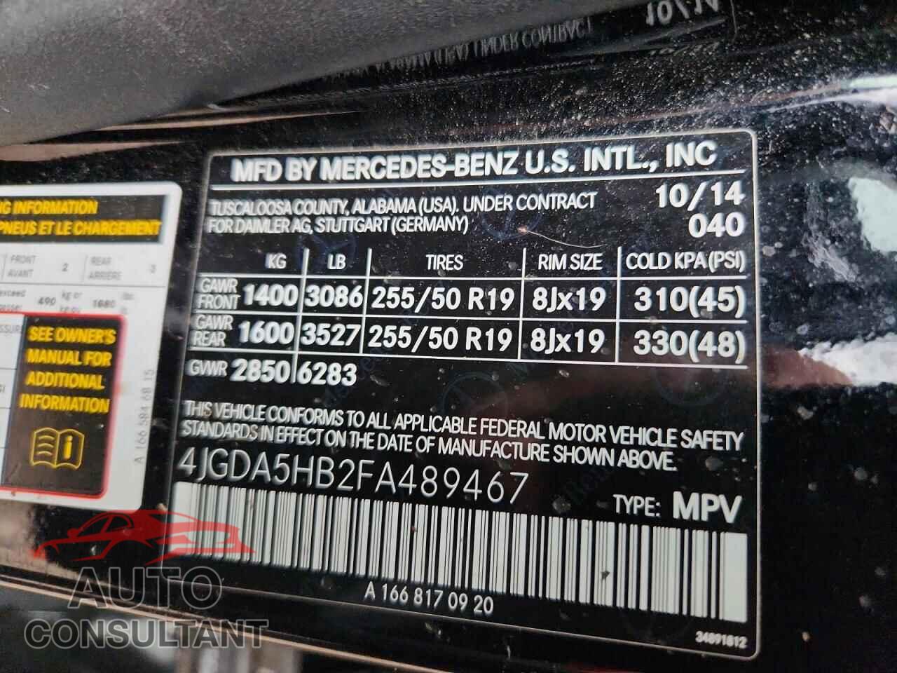 MERCEDES-BENZ M-CLASS 2015 - 4JGDA5HB2FA489467