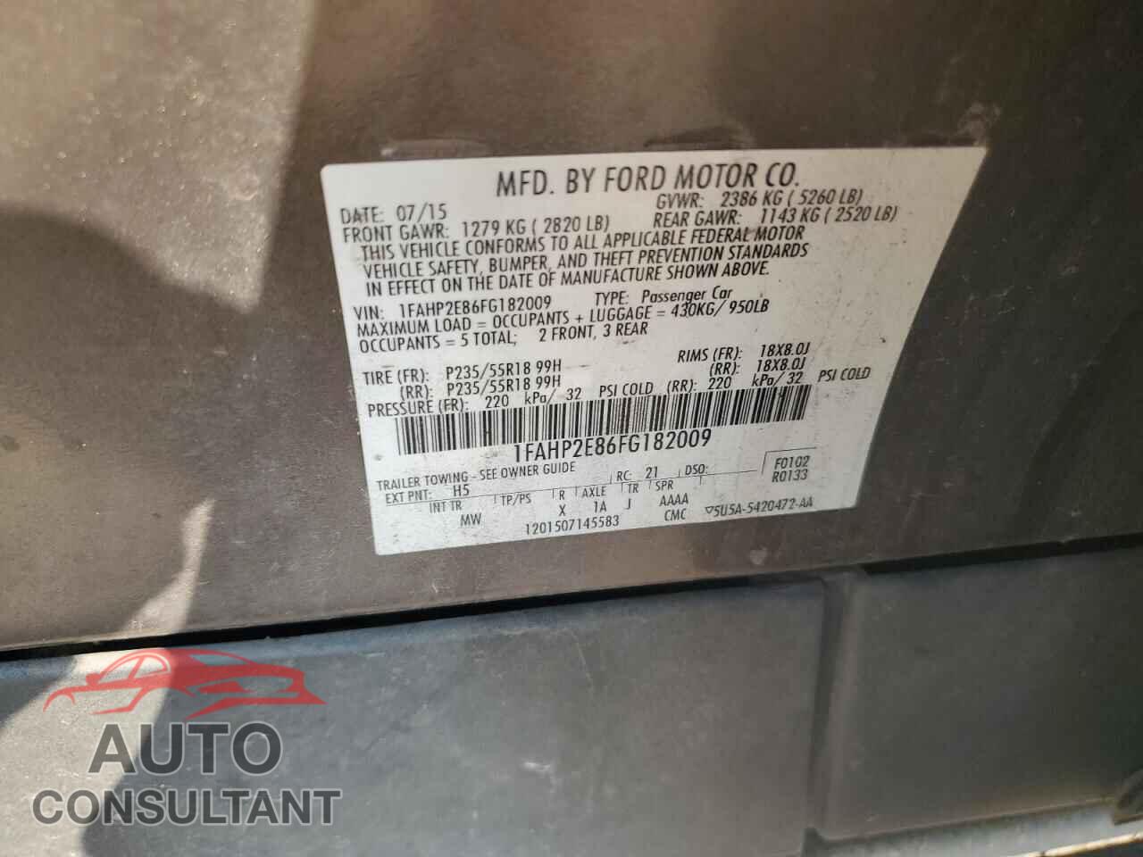 FORD TAURUS 2015 - 1FAHP2E86FG182009