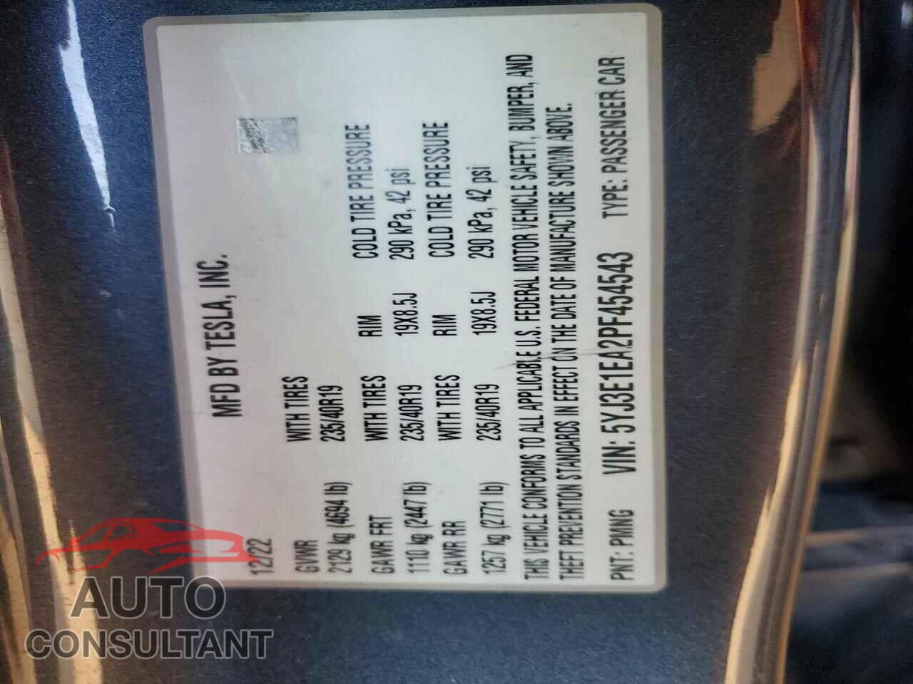 TESLA MODEL 3 2023 - 5YJ3E1EA2PF454543