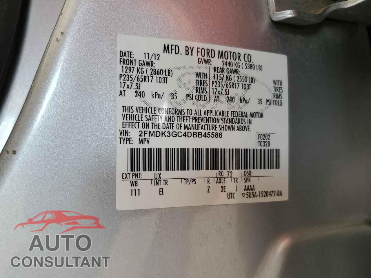 FORD EDGE 2013 - 2FMDK3GC4DBB45586