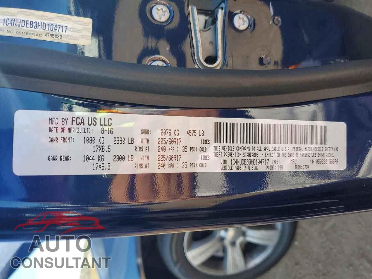 JEEP COMPASS 2017 - 1C4NJDEB3HD104717