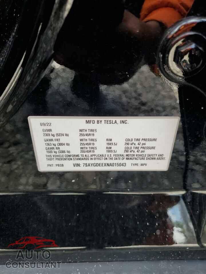 TESLA MODEL Y 2022 - 7SAYGDEEXNA015043