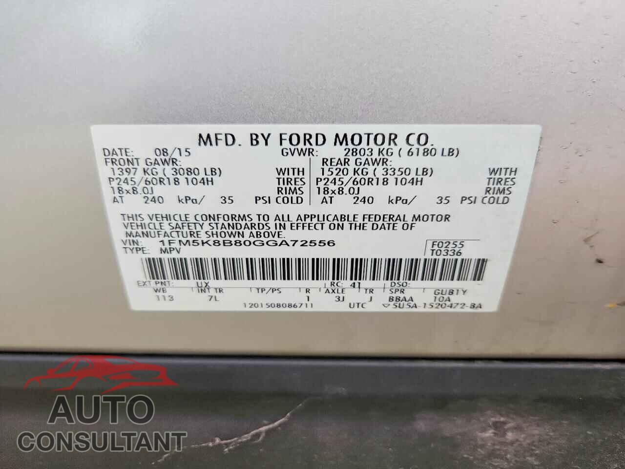 FORD EXPLORER 2016 - 1FM5K8B80GGA72556