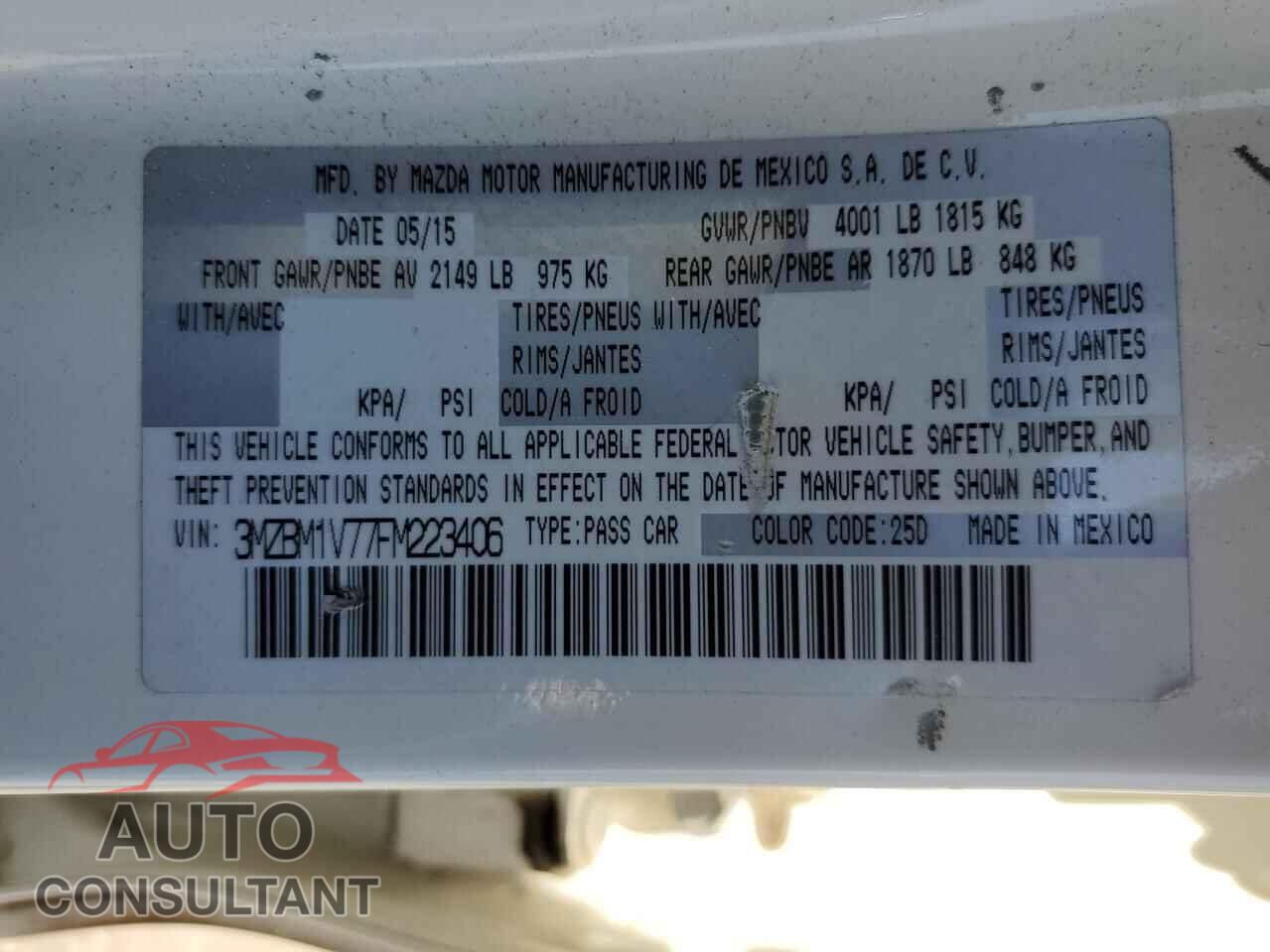 MAZDA 3 2015 - 3MZBM1V77FM223406