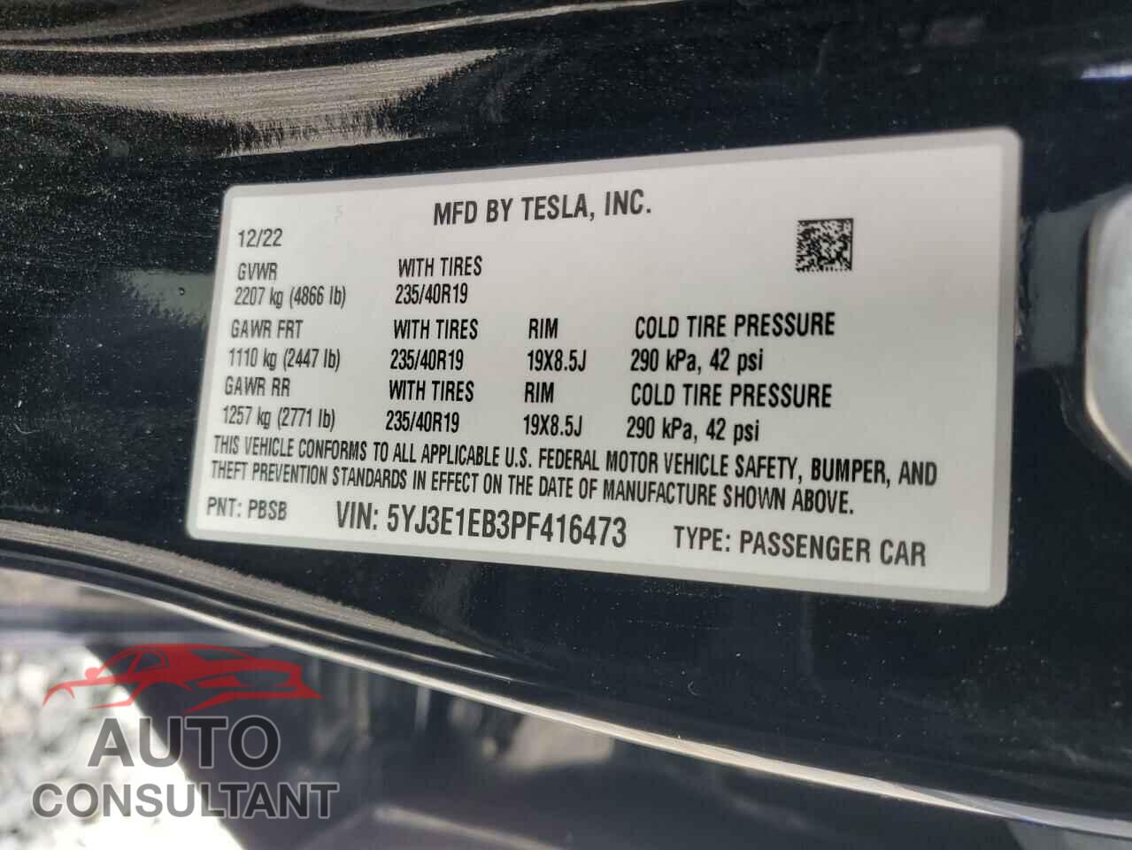 TESLA MODEL 3 2023 - 5YJ3E1EB3PF416473