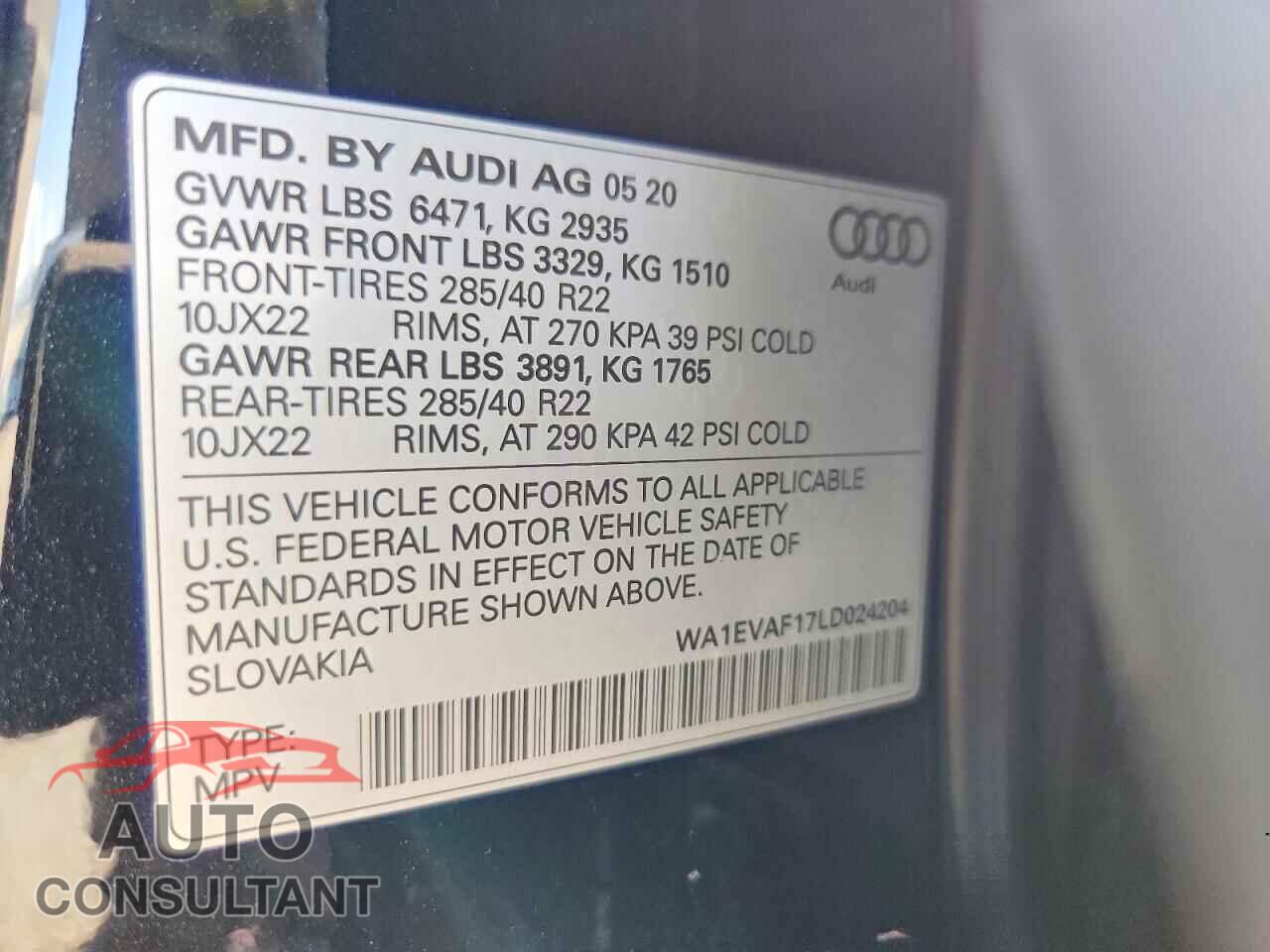 AUDI Q8 2020 - WA1EVAF17LD024204