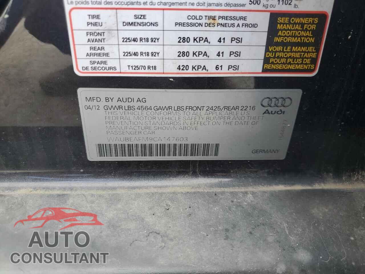 AUDI A3 2012 - WAUBEAFM9CA147603