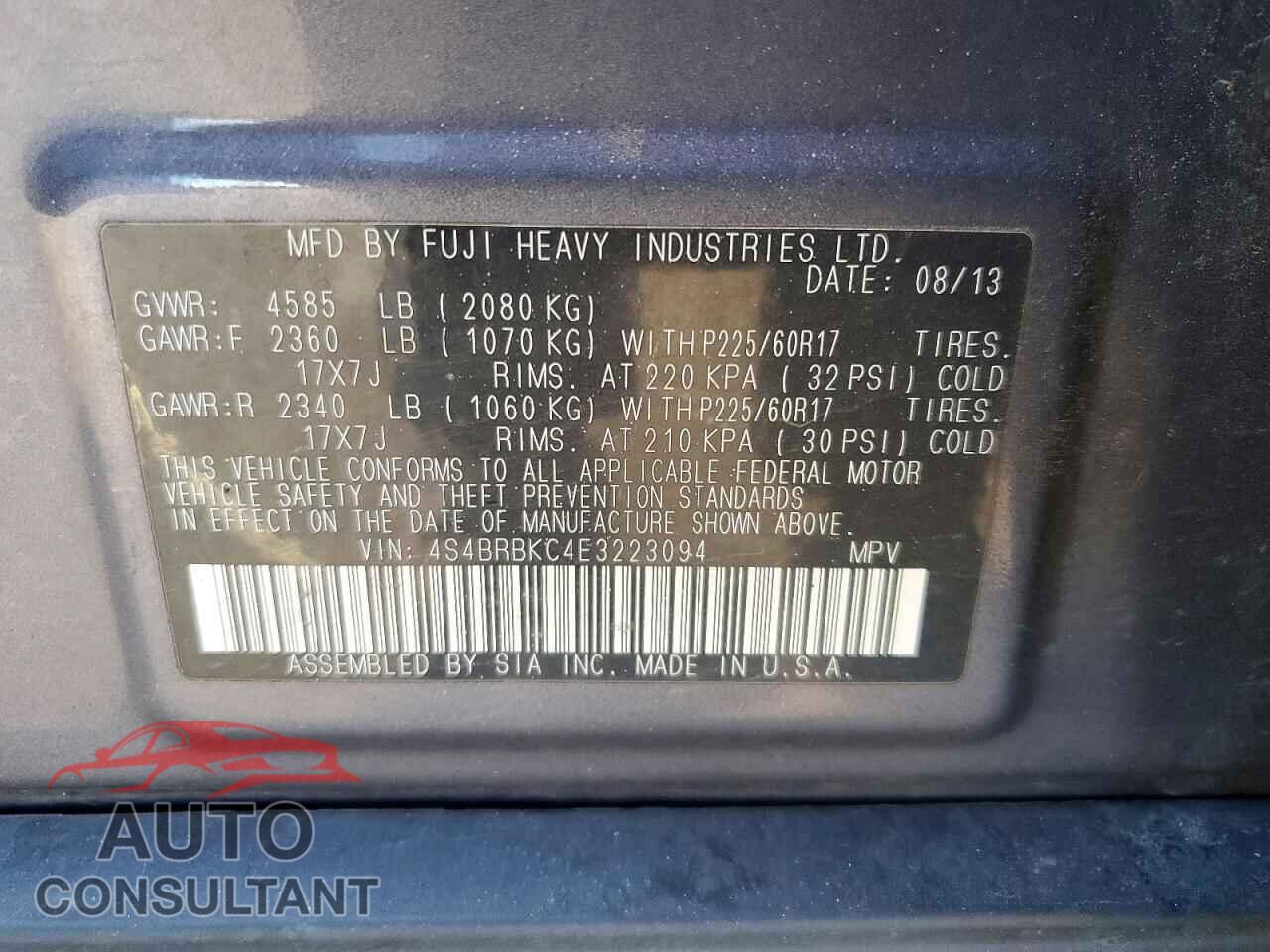 SUBARU OUTBACK 2014 - 4S4BRBKC4E3223094