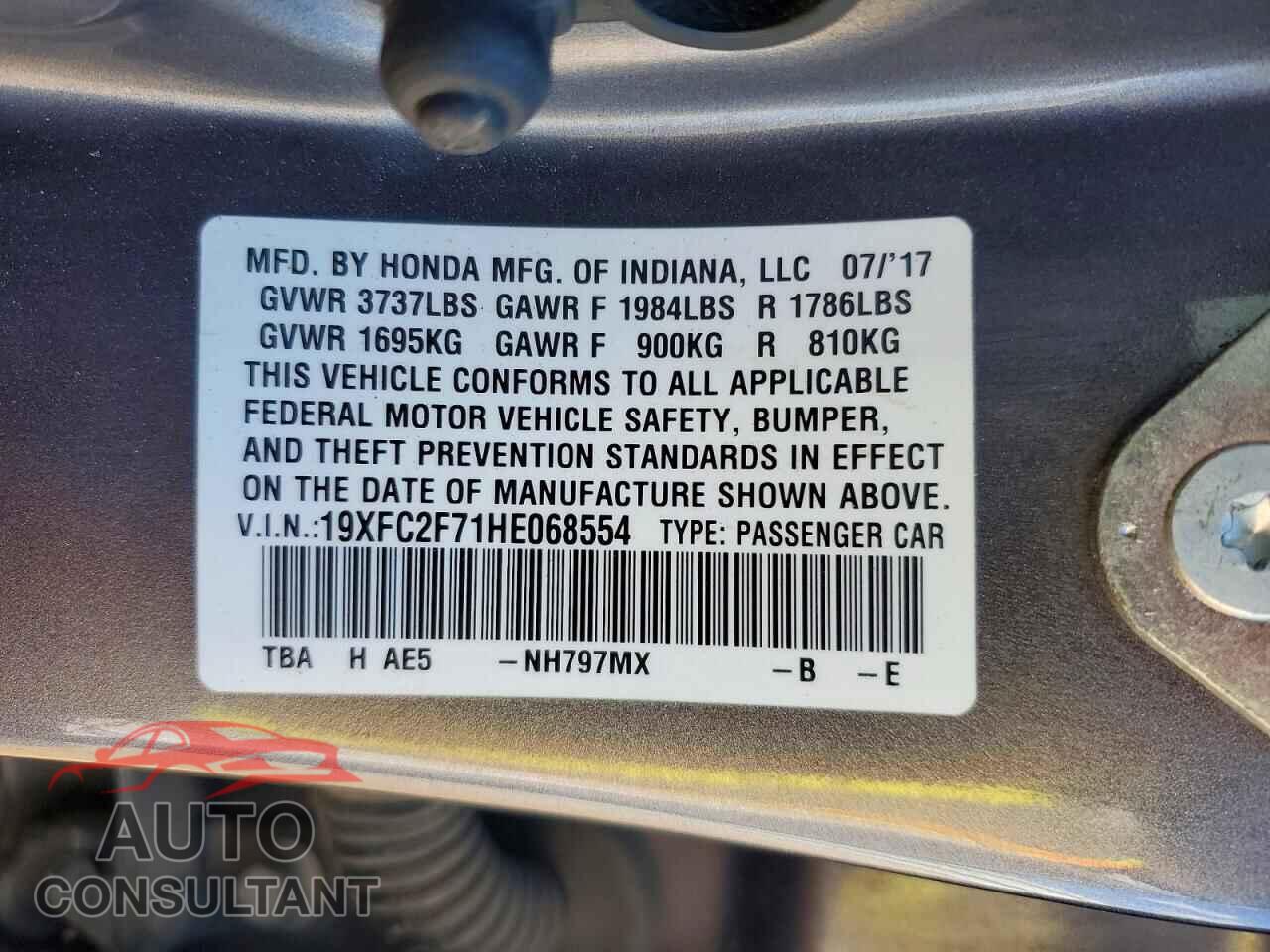HONDA CIVIC 2017 - 19XFC2F71HE068554