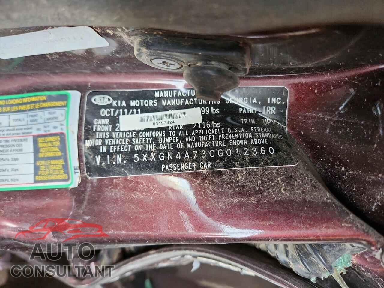 KIA OPTIMA 2012 - 5XXGN4A73CG012360