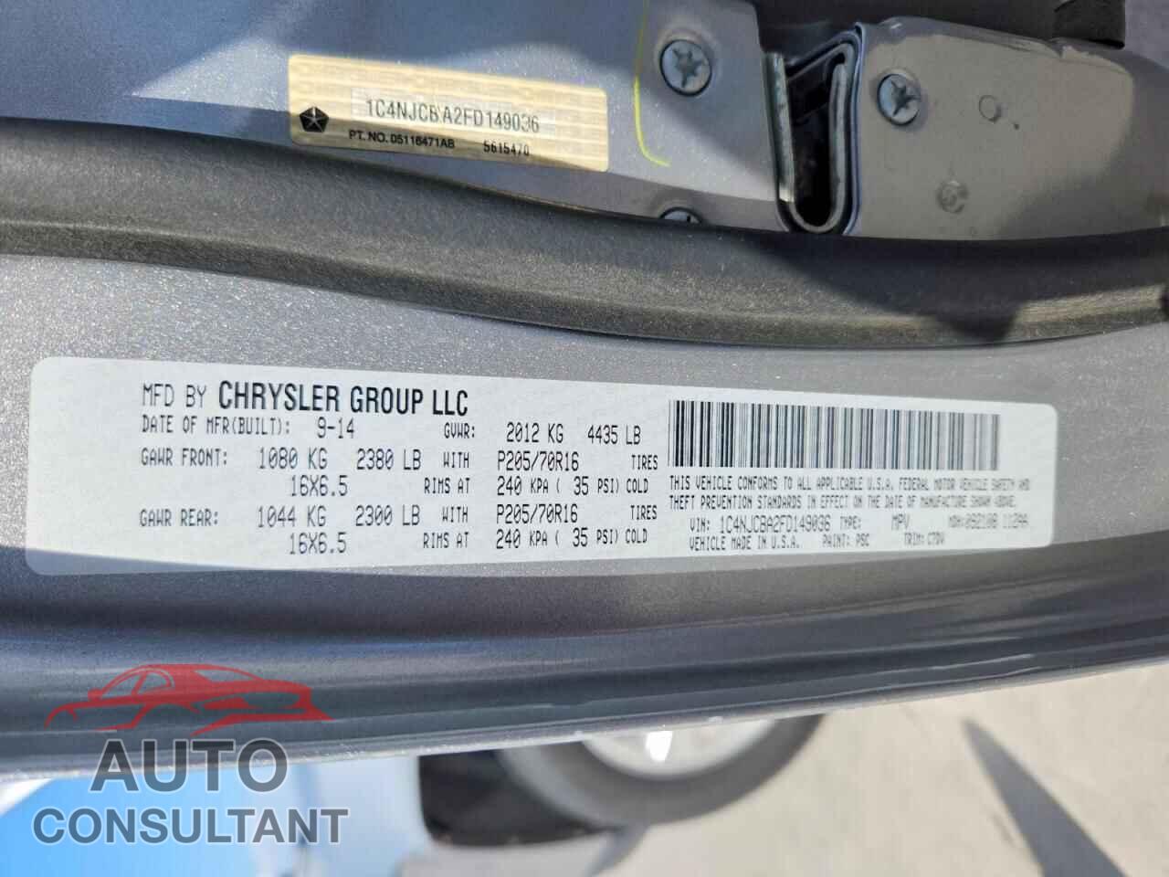 JEEP COMPASS 2015 - 1C4NJCBA2FD149036