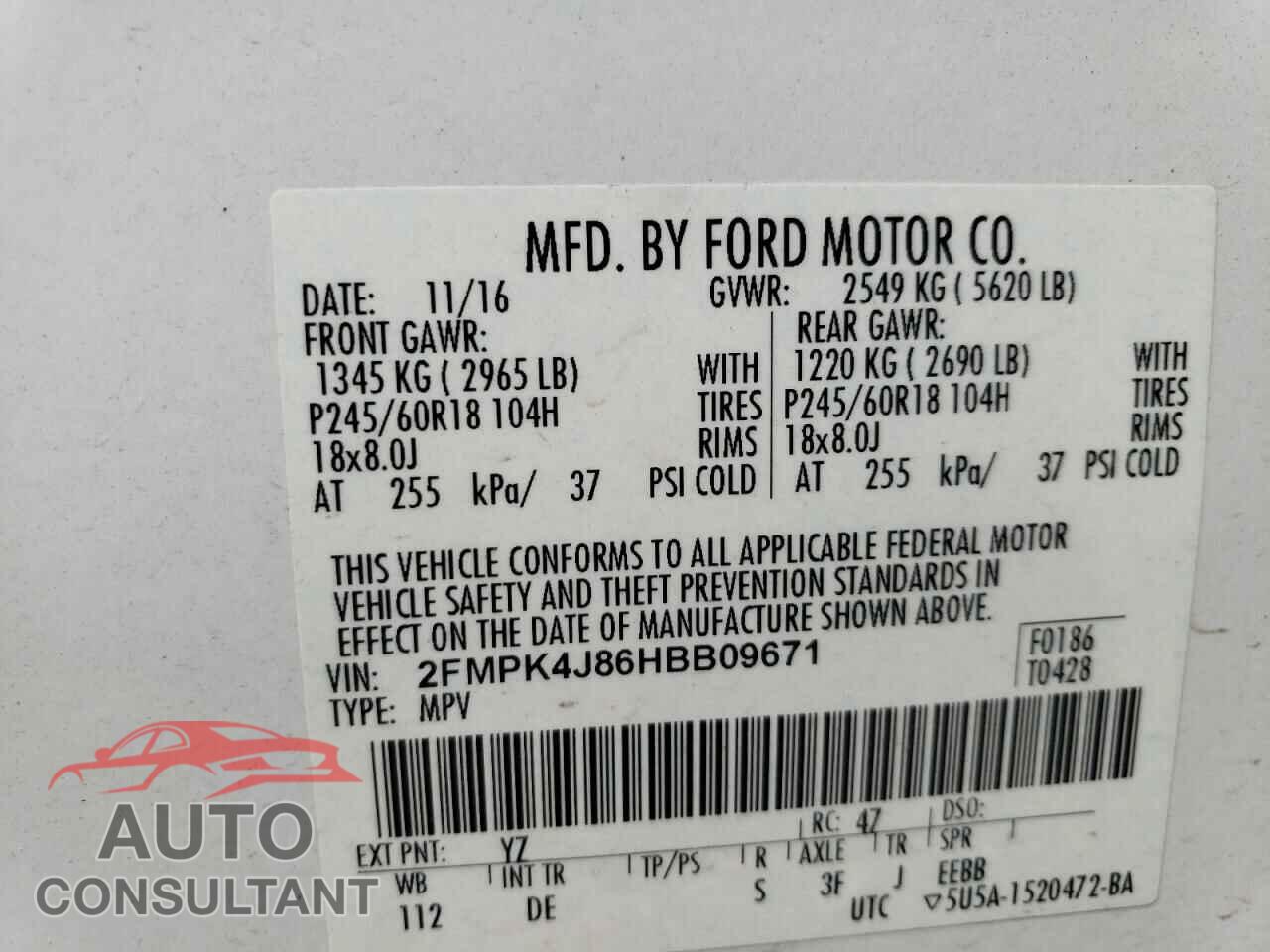 FORD EDGE 2017 - 2FMPK4J86HBB09671