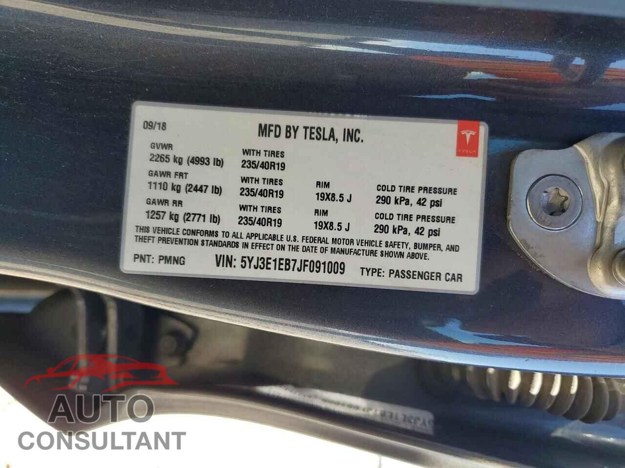 TESLA MODEL 3 2018 - 5YJ3E1EB7JF091009