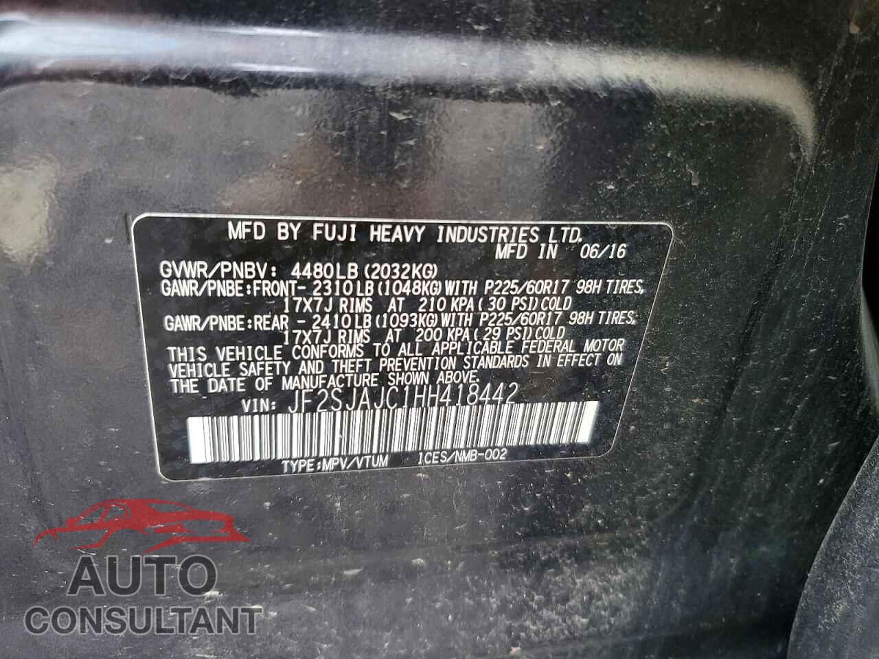 SUBARU FORESTER 2017 - JF2SJAJC1HH418442