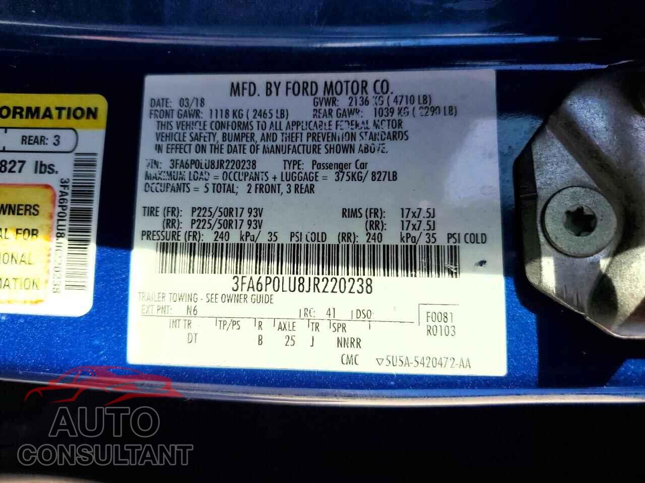 FORD FUSION 2018 - 3FA6P0LU8JR220238