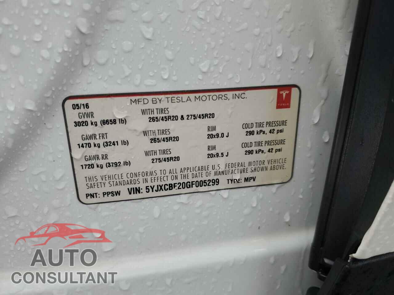 TESLA MODEL X 2016 - 5YJXCBE20GF005299