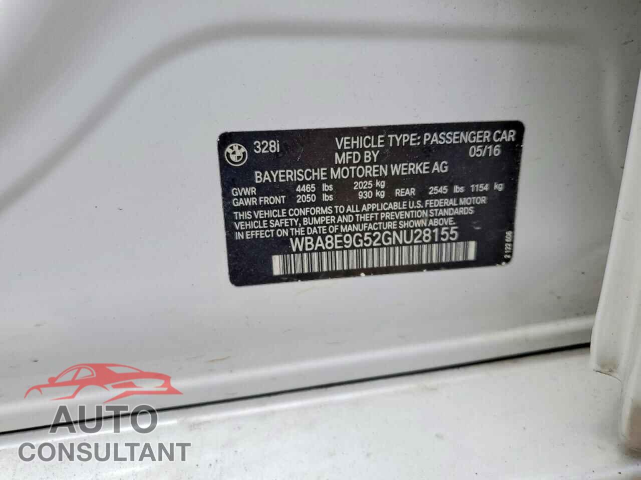 BMW 3 SERIES 2016 - WBA8E9G52GNU28155