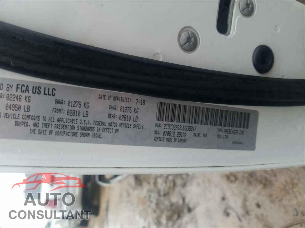 DODGE CHALLENGER 2018 - 2C3CDZAG2JH339247