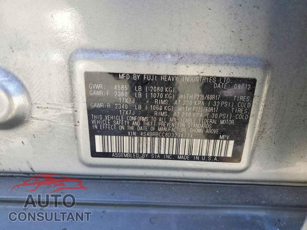 SUBARU OUTBACK 2013 - 4S4BRBCC8D3234774