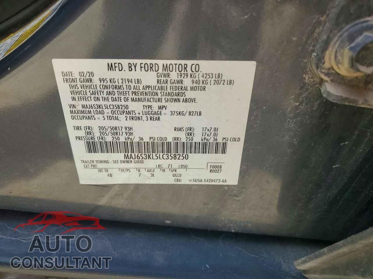 FORD ECOSPORT 2020 - MAJ6S3KL5LC358250