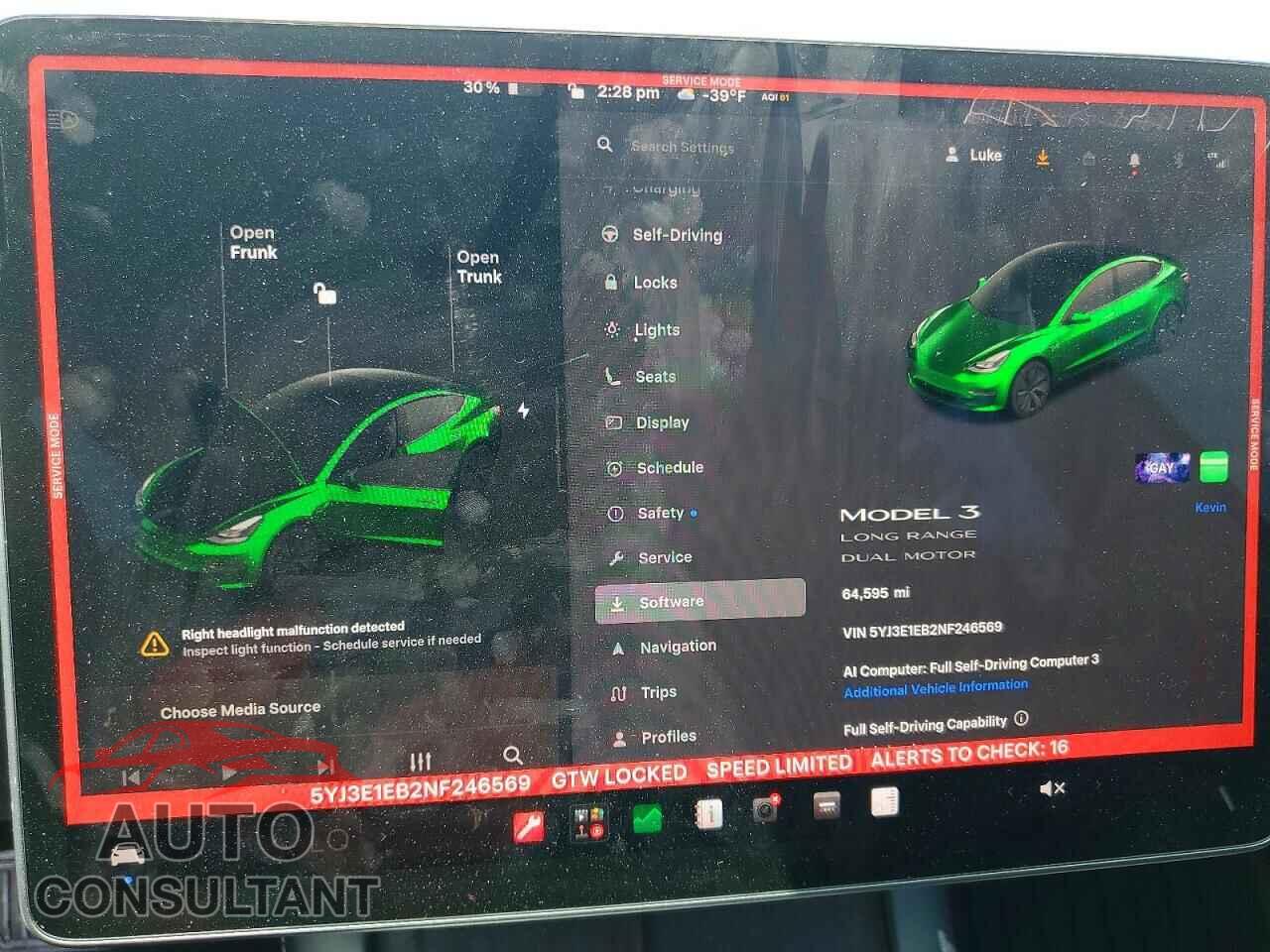 TESLA MODEL 3 2022 - 5YJ3E1EB2NF246569