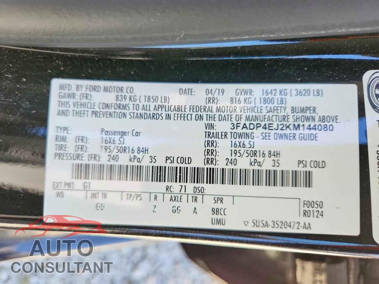 FORD FIESTA 2019 - 3FADP4EJ2KM144080