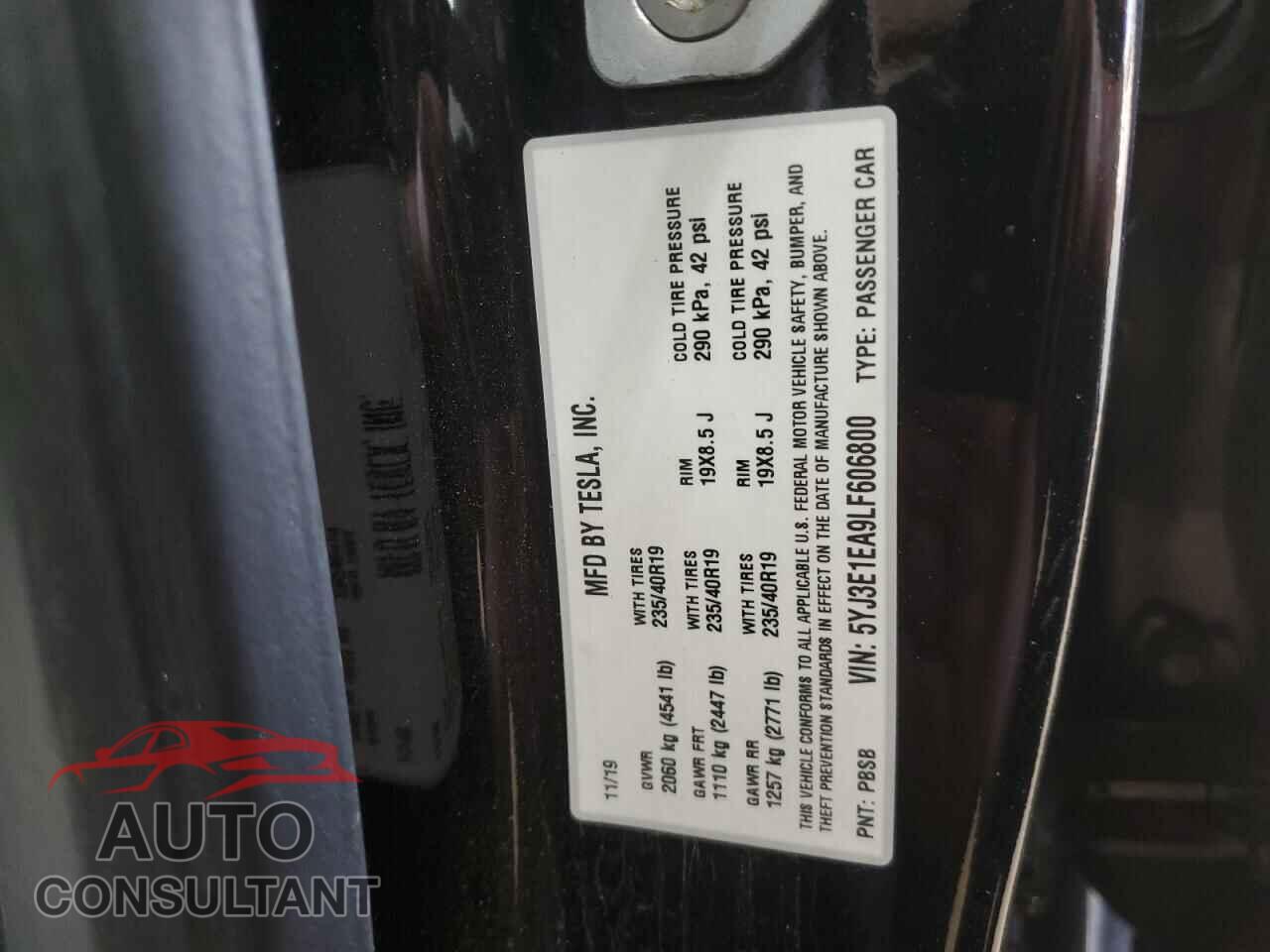 TESLA MODEL 3 2020 - 5YJ3E1EA9LF606800